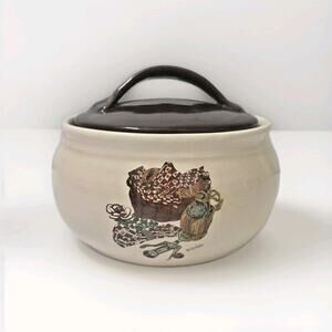 Vintage Wendy Wheeler Stoneware Lidded Canister Crock Kitchen Farmhouse Jar